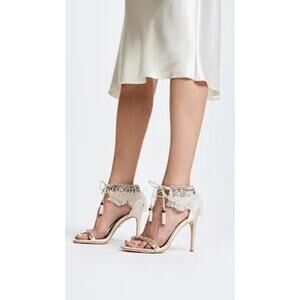 Badgley Mischka‎ Women's Katrina Embellished Satin Ankle-Tie High Heels Size 7